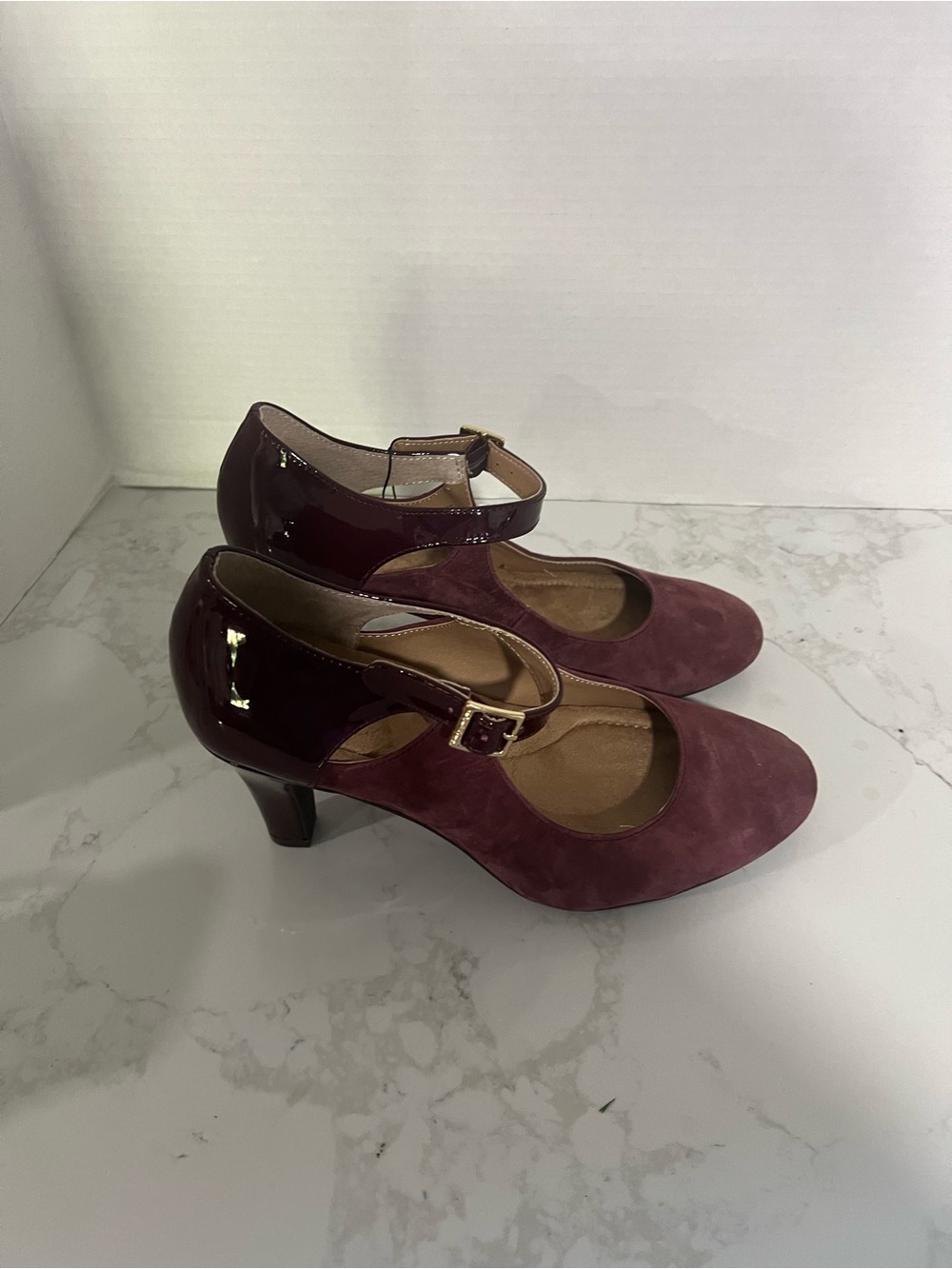 Giani Bernini Burgundy Suede & Patent Mary Jane Heels